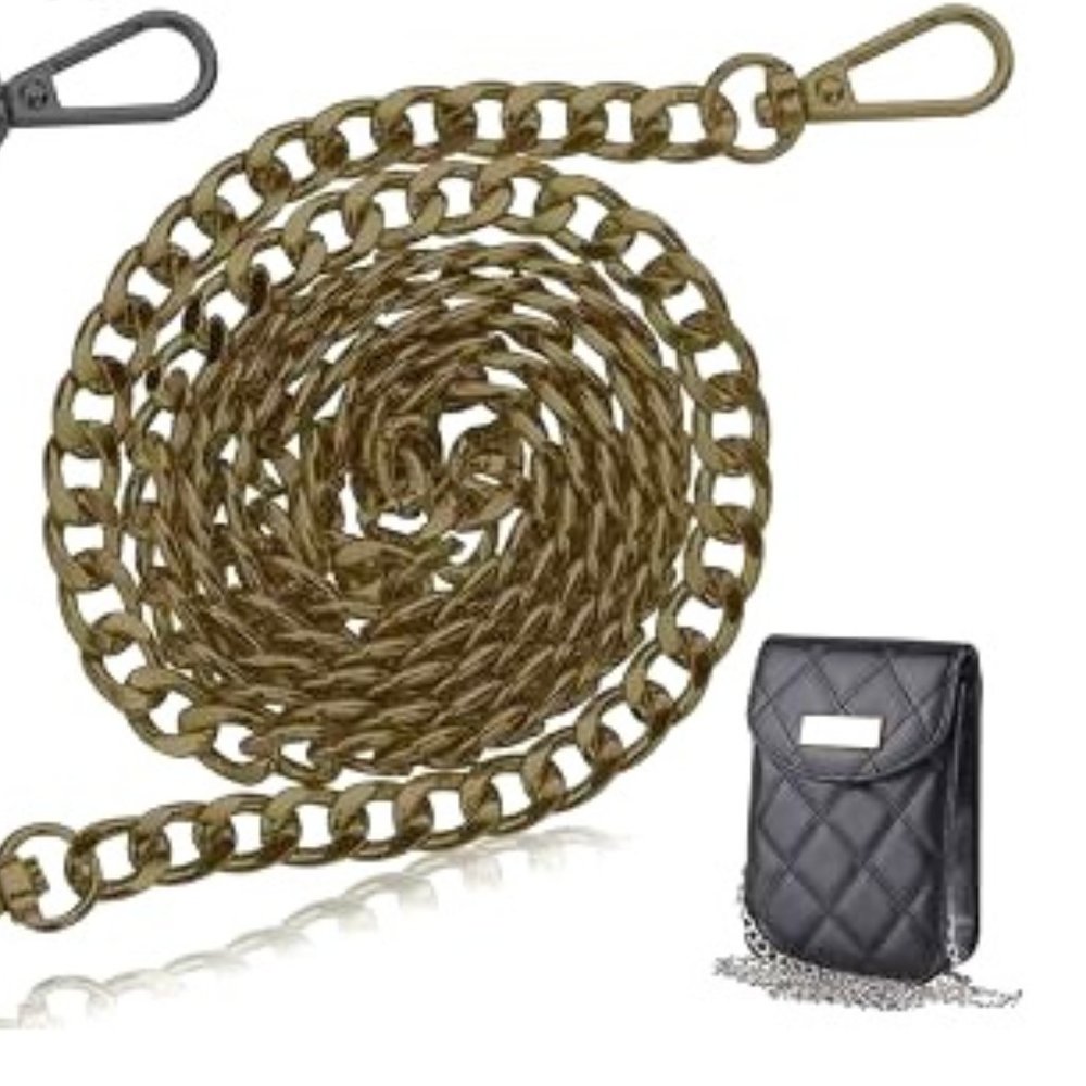 NWT 47" Crossbody Shoulder Strap Flat Chain Antique Brass Lobster Clasp Jewelry
